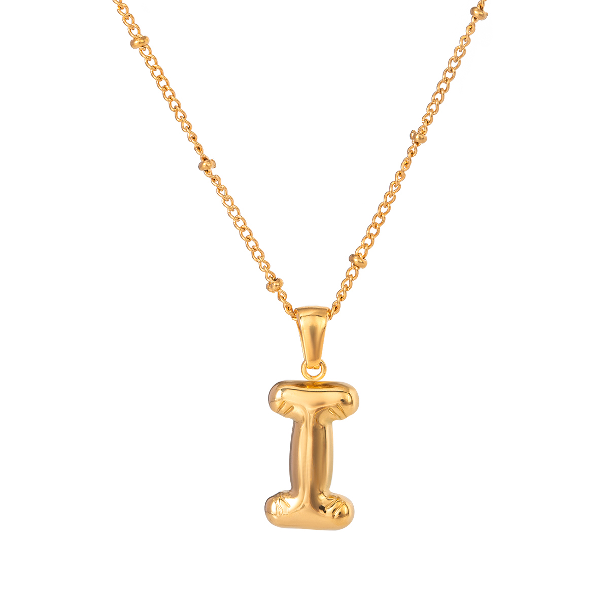 Gold / Collana con ciondolo da donna in acciaio inossidabile placcato oro 18K, stile casual semplice, a forma di lettera I, 1 pezzo Immagine9